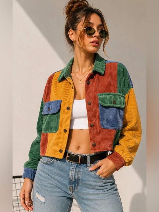 BDG Jackets & Blazers - BDG Urban Outfitters Colorblock Corduroy Jacket M Y2K Cropped Patchwork Retro